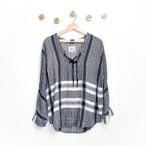 Rails Lily Blouse in Sapphire Jacquard Lace Up Tie White Blue